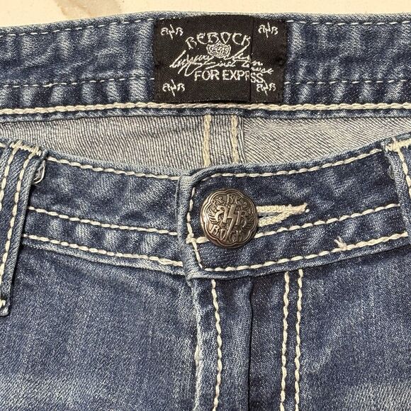 Rerock Express Women's Bootcut Blue Denim Distressed Jeans Size 8R Embroidered - Picture 11 of 15